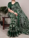 Ynf7214 Slub Silk Floral Printed With Zari Border Saree